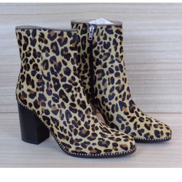 Coach Drea Beadchain Heeled Lepoard Printed Haircalf Bootie Side Zip Womens 6 - Picture 3 of 9